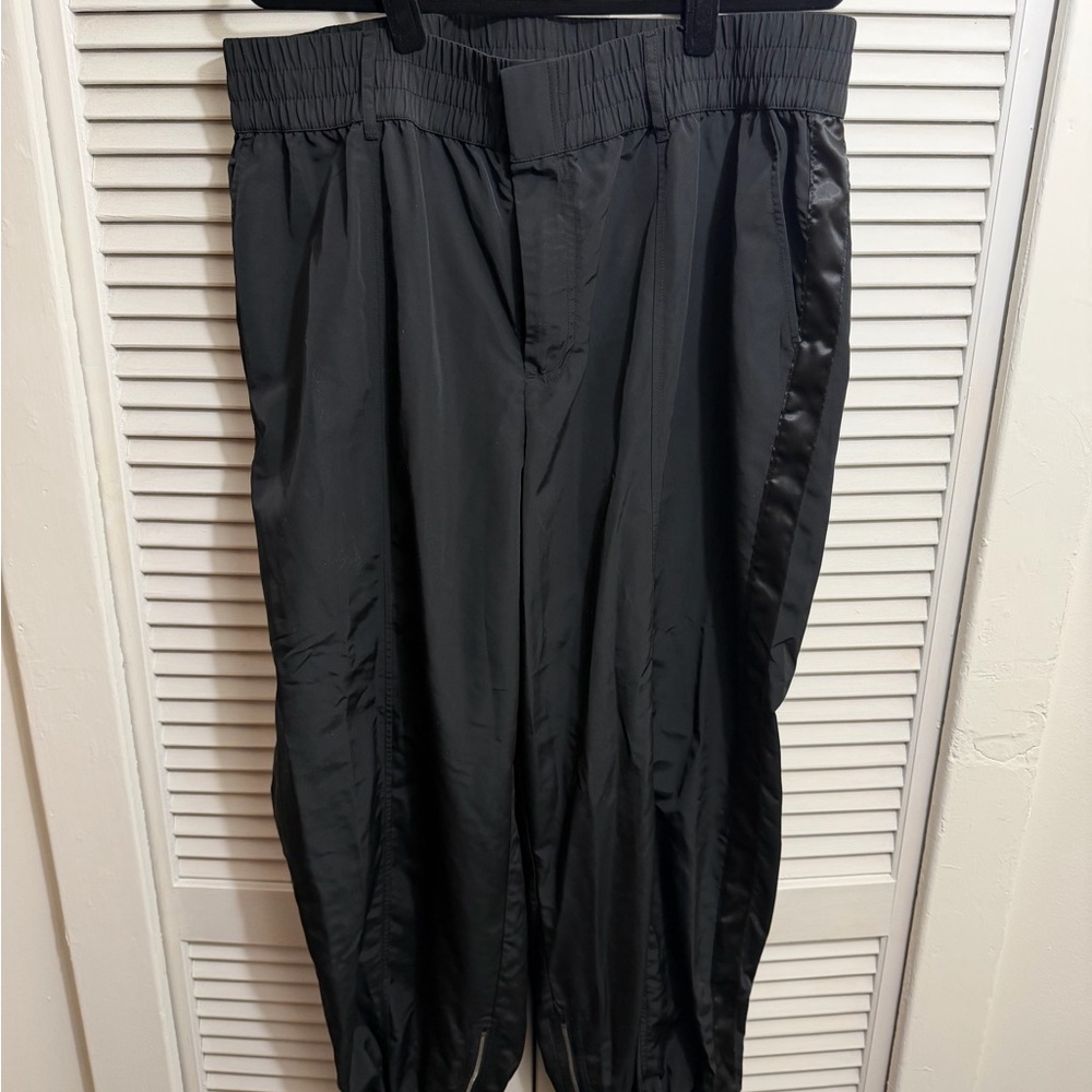 Women's Black Satin Joggers with Tuxedo Detailing